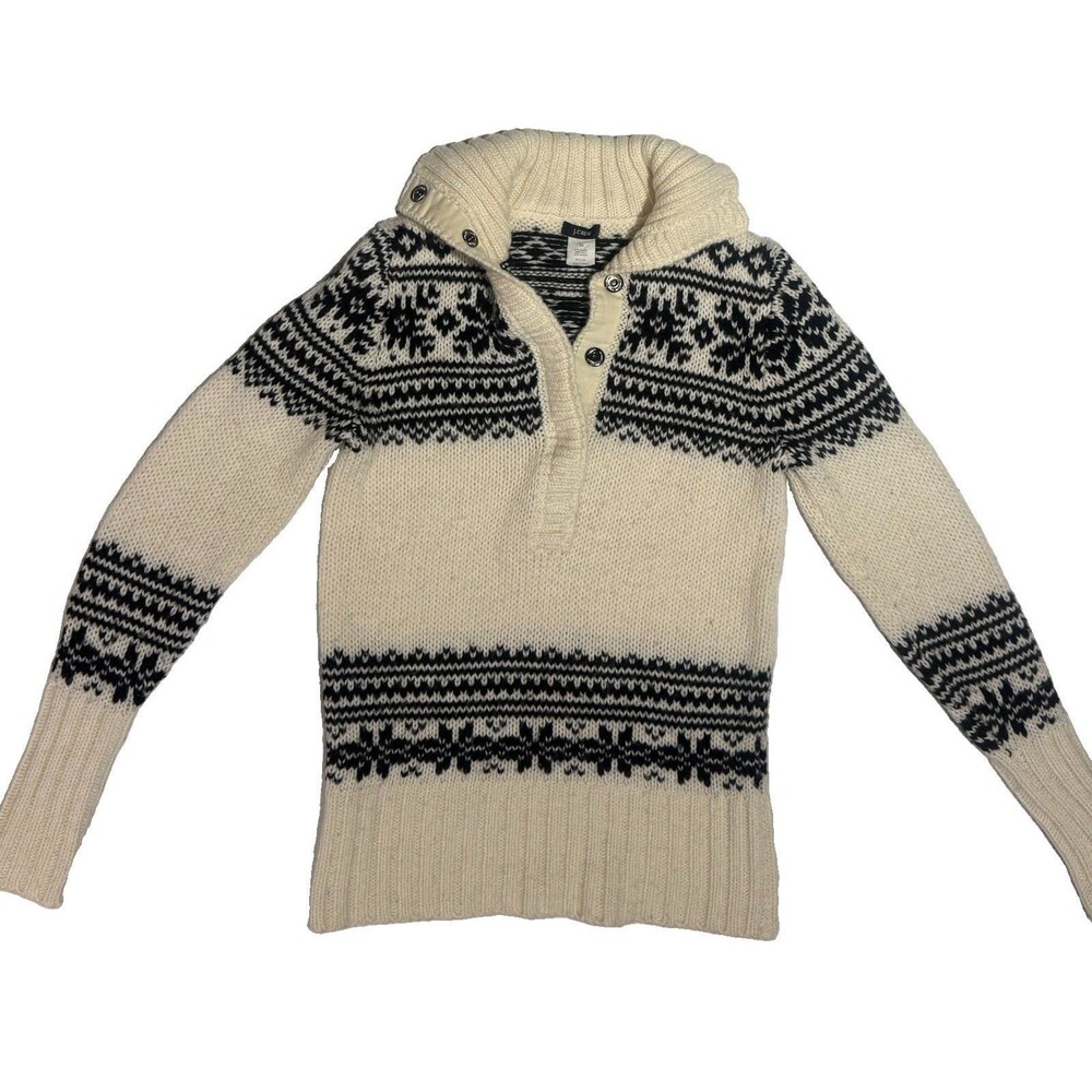 J Crew Womens Alpaca Wool Blend Nordic Fair Isle Quarter Zip Sweater XS